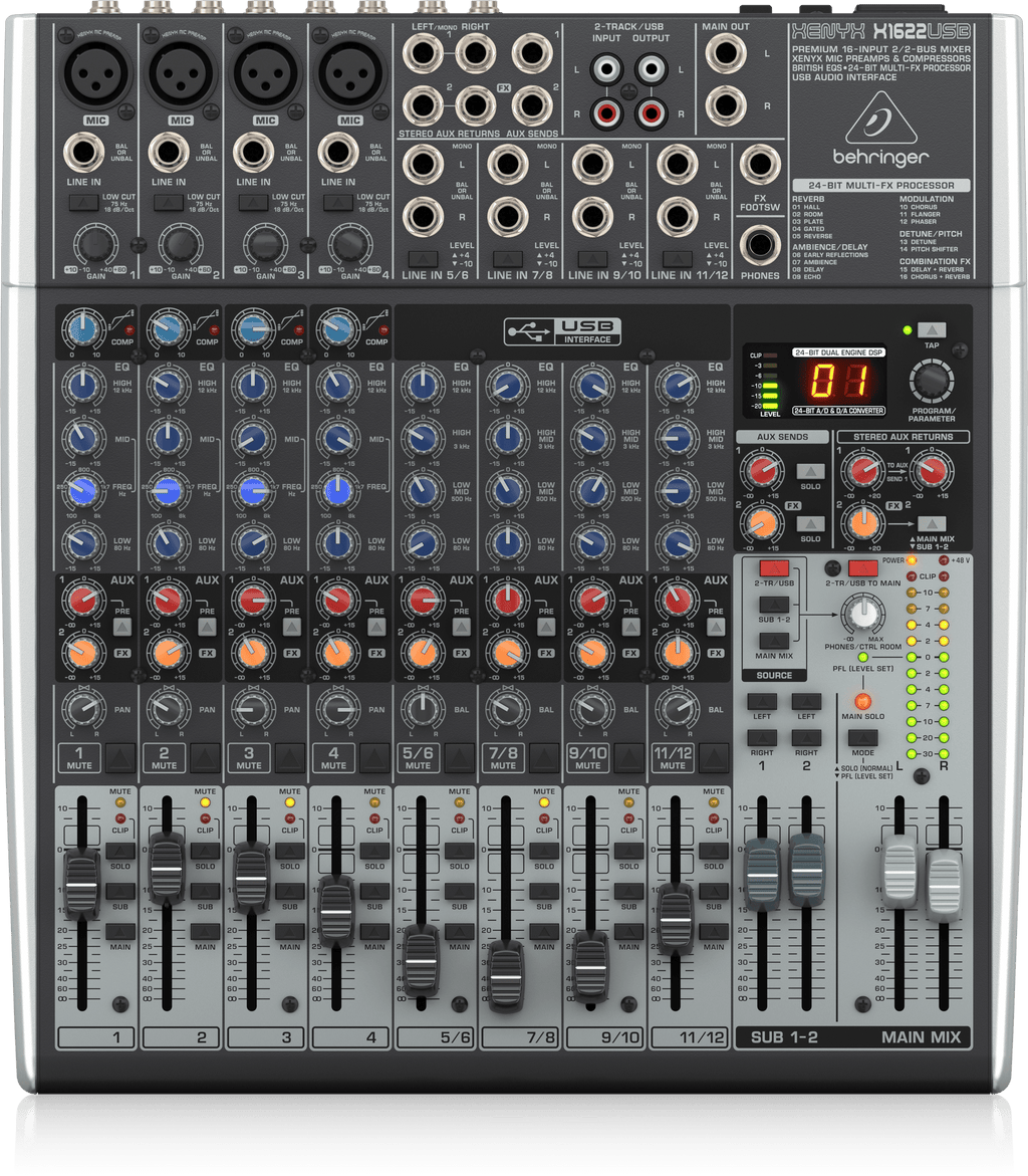 Behringer Xenyx X1622USB Premium 16-Input 2/2-Bus Mixer with XENYX Mic Preamps and Compressors