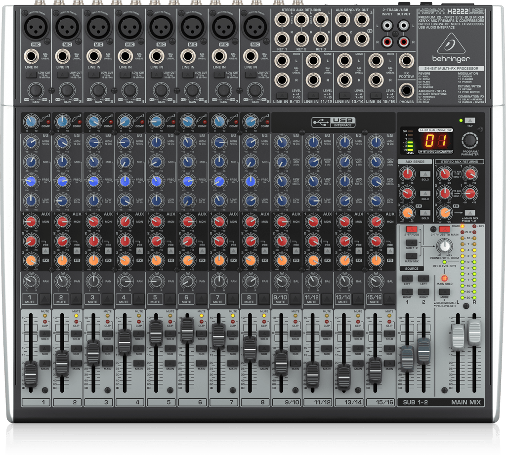 Behringer Xenyx X2222USB Premium 22-Input 2/2-Bus Mixer with XENYX Mic Preamps and Compressors