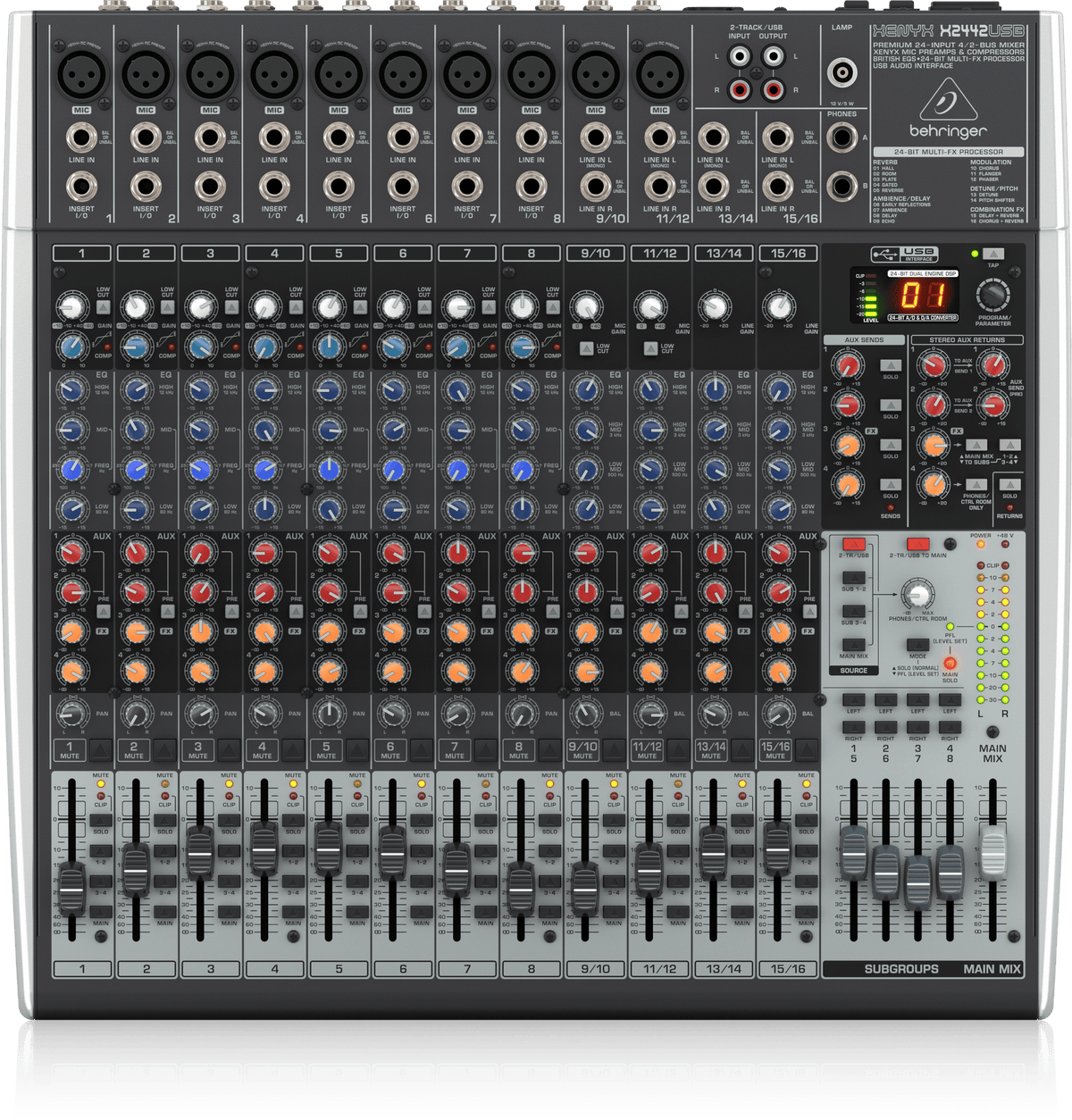 Behringer Xenyx X2442USB Premium 24-Input 4/2-Bus Mixer with XENYX Mic Preamps and Compressors