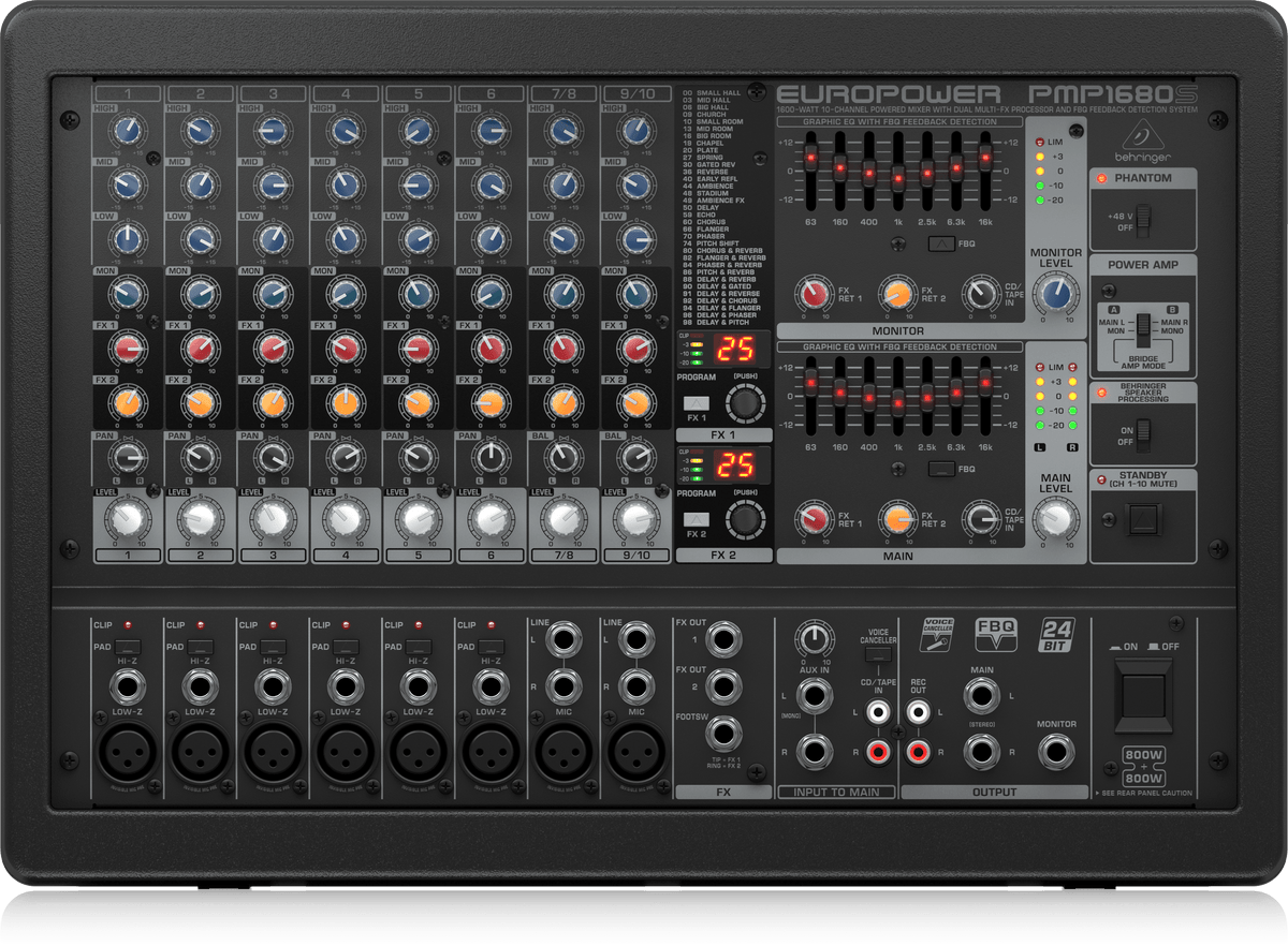 Behringer Europower PMP1680S 1600W 10-Channel Powered Mixer with Dual Multi-FX Processor and FBQ Feedback Detection
