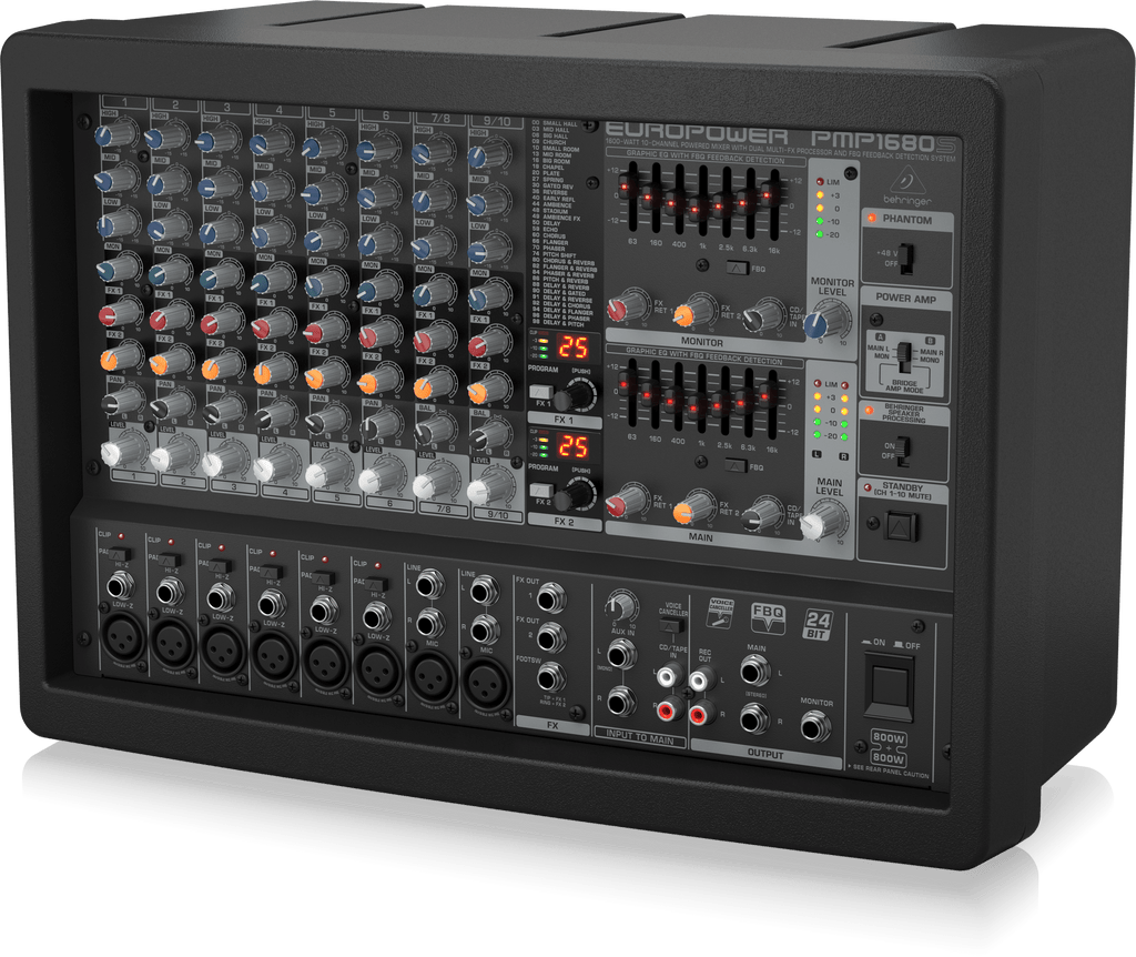 Behringer Europower PMP1680S 1600W 10-Channel Powered Mixer with Dual Multi-FX Processor and FBQ Feedback Detection