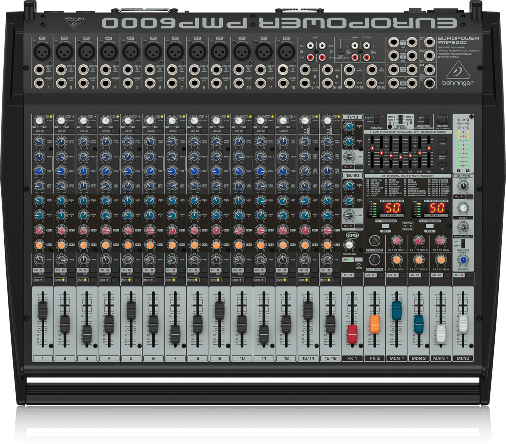 Behringer Europower PMP6000 1600W 20-Channel Powered Mixer with Dual Multi-FX Processor and FBQ Feedback Detection
