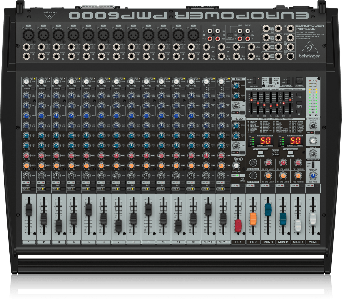 Behringer Europower PMP6000 1600W 20-Channel Powered Mixer with Dual Multi-FX Processor and FBQ Feedback Detection