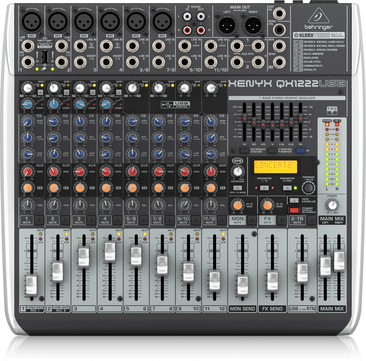 Behringer Xenyx QX1222USB Premium 16-Input 2/2-Bus Mixer with XENYX Mic Preamps and Compressors