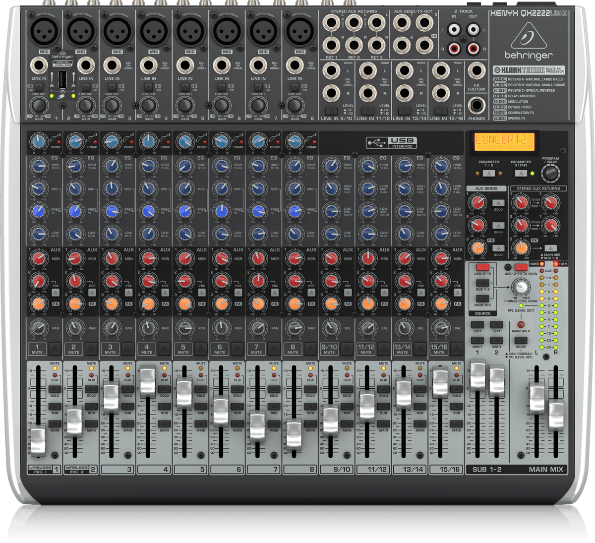 Behringer Xenyx QX2222USB Premium 22-Input 2/2-Bus Mixer with XENYX Mic Preamps and Compressors