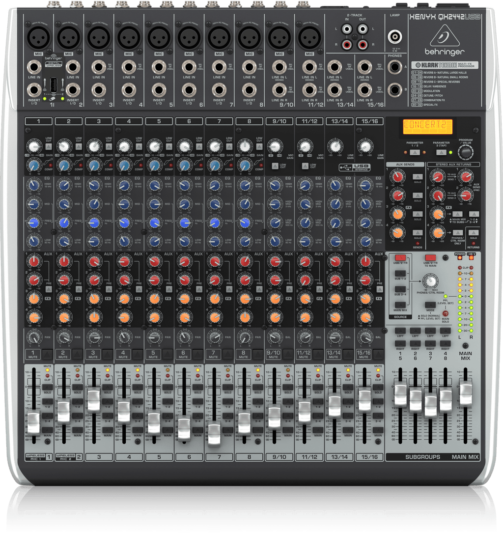 Behringer Xenyx QX2442USB Premium 24-Input 4/2-Bus Mixer with XENYX Mic Preamps and Compressors