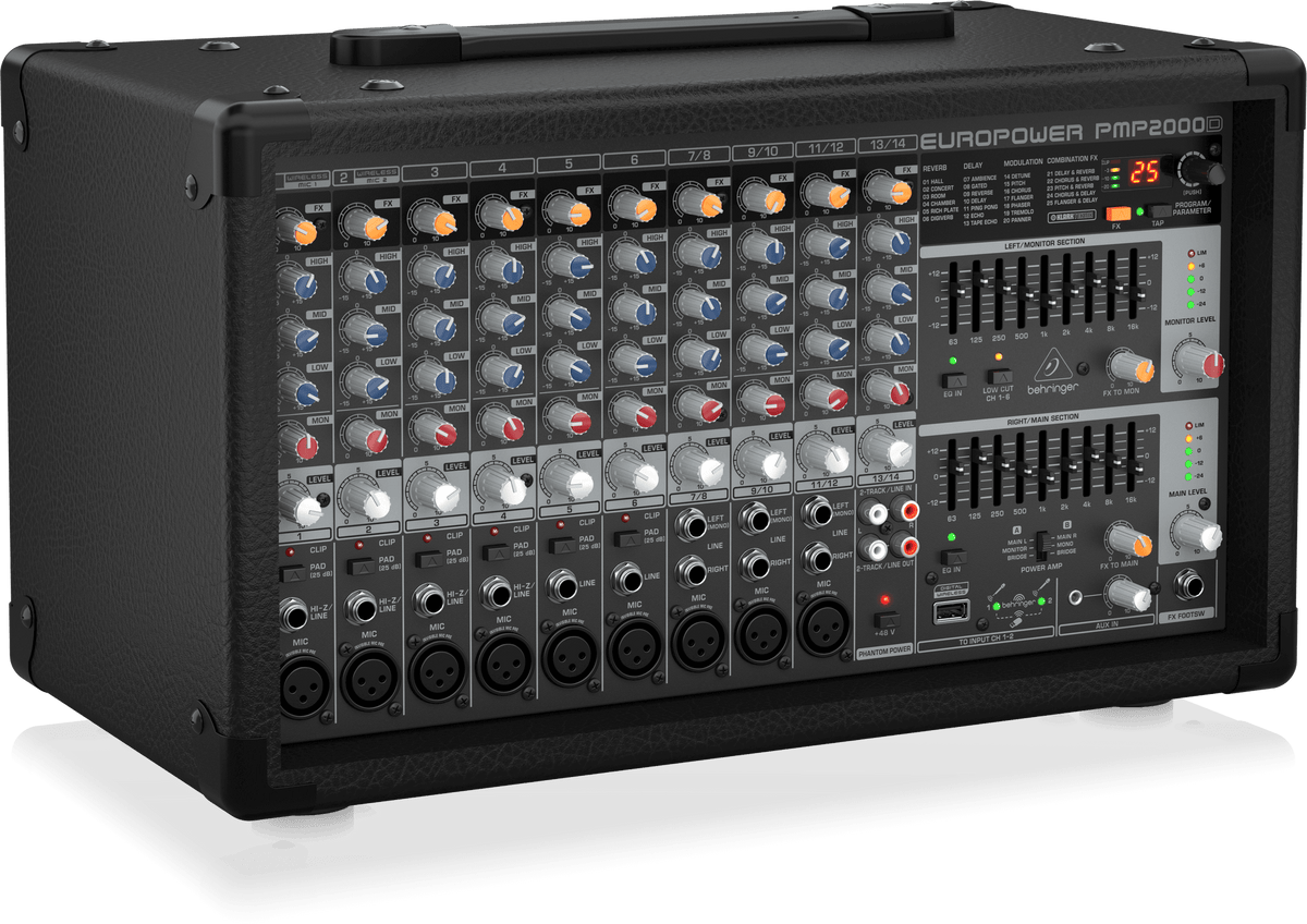 Behringer Europower PMP2000D 2000-Watt 14-Channel Powered Mixer with Klark Teknik Multi-FX Processor