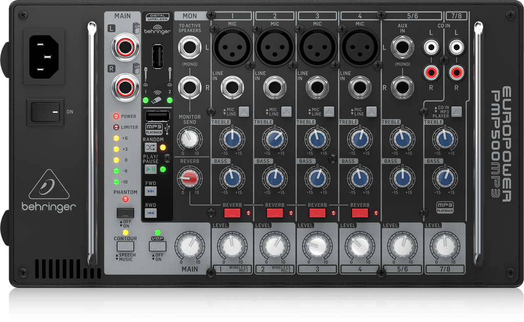 Behringer Europower PMP500MP3 Ultra-Compact 500W 8-Channel Powered Mixer with MP3 Player