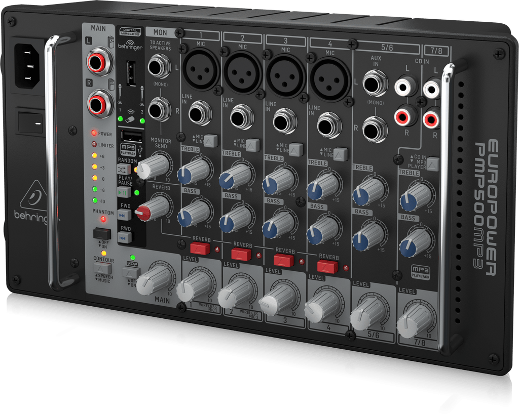 Behringer Europower PMP500MP3 Ultra-Compact 500W 8-Channel Powered Mixer with MP3 Player