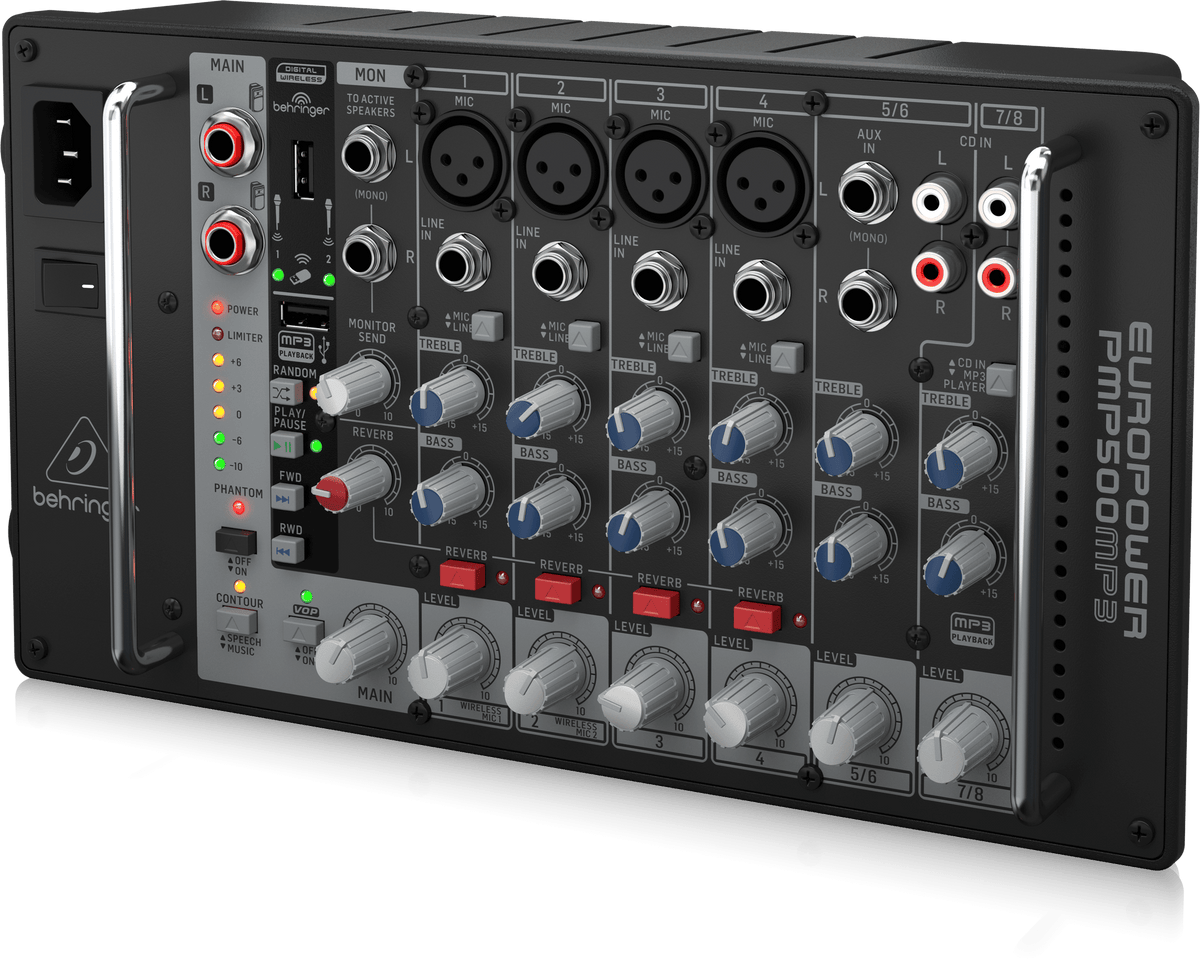 Behringer Europower PMP500MP3 Ultra-Compact 500W 8-Channel Powered Mixer with MP3 Player