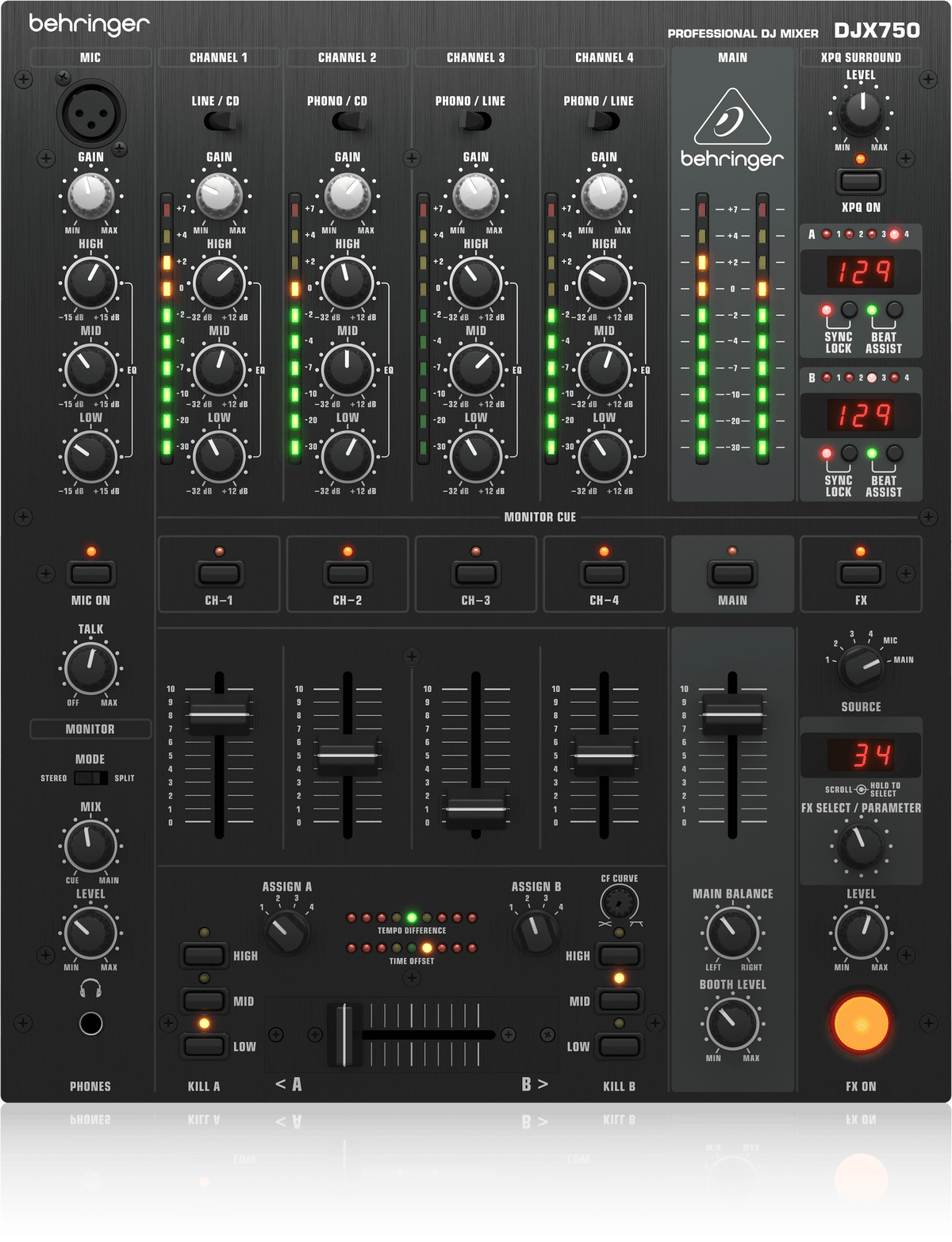 Behringer DJX750 Professional 5-Channel DJ Mixer with Advanced Digital Effects and BPM Counter
