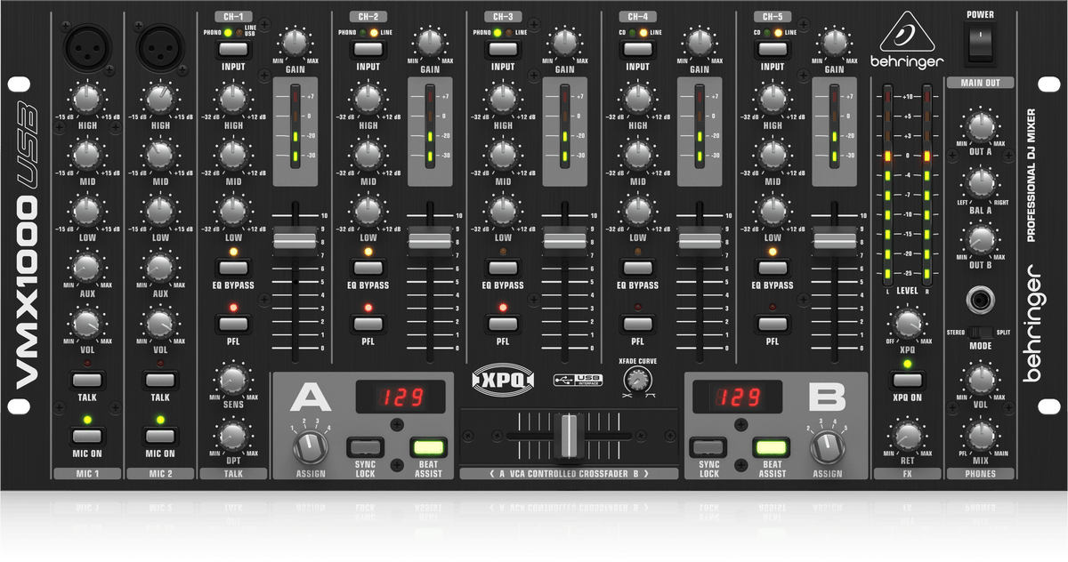 Behringer VMX1000USB Professional 7-Channel Rack-Mount DJ Mixer with USB/Audio Interface