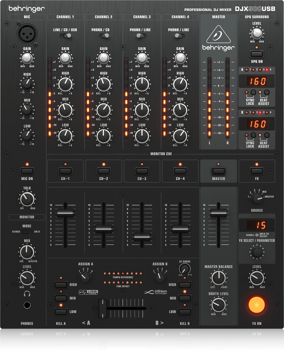 Behringer DJX900USB Professional 5-Channel DJ Mixer with INFINIUM 'Contact-Free' VCA Crossfader