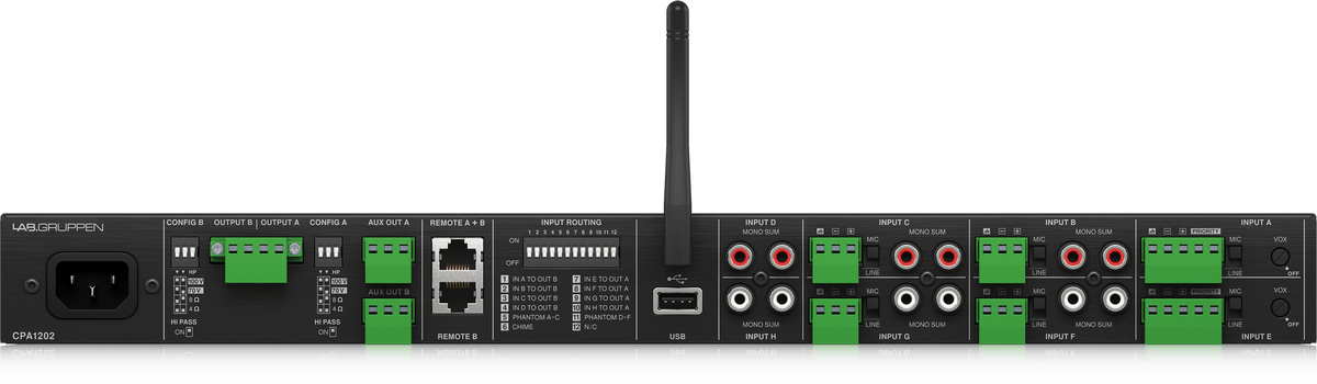 Lab Gruppen CPA1202 2 x 120 Watt Commercial Mixer Amplifier with 8 Inputs, Bluetooth Streaming, USB Media Player