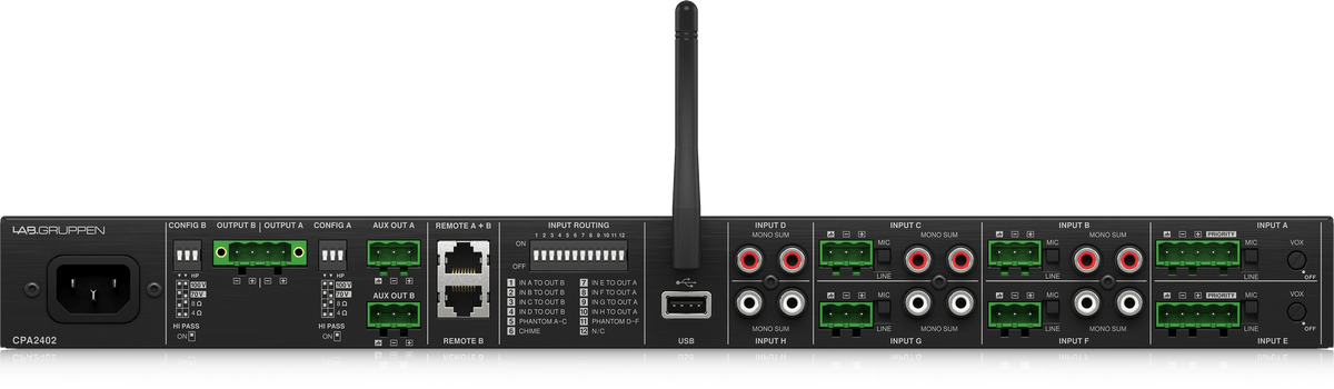 Lab Gruppen CPA2402 2 x 240 Watt Commercial Mixer Amplifier with 8 Inputs, Bluetooth Streaming, USB Media Player
