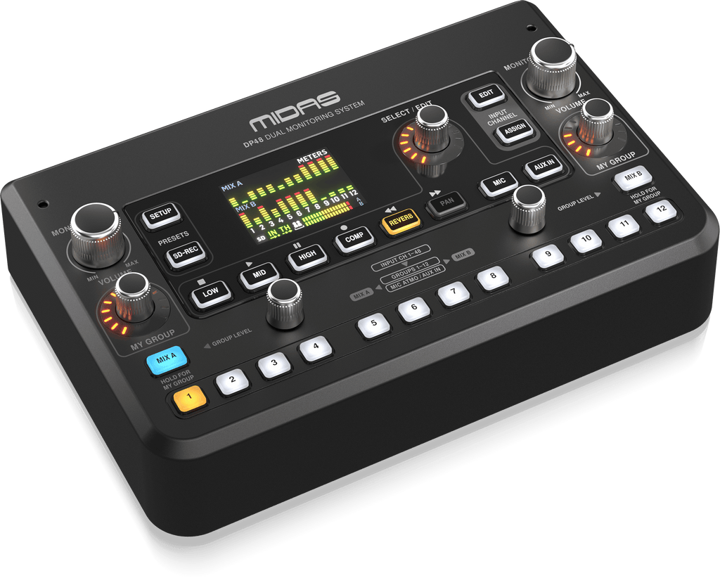 Midas DP48 Dual 48-Channel Personal Monitor Mixer with SD Card Recorder, Stereo Ambience Microphone