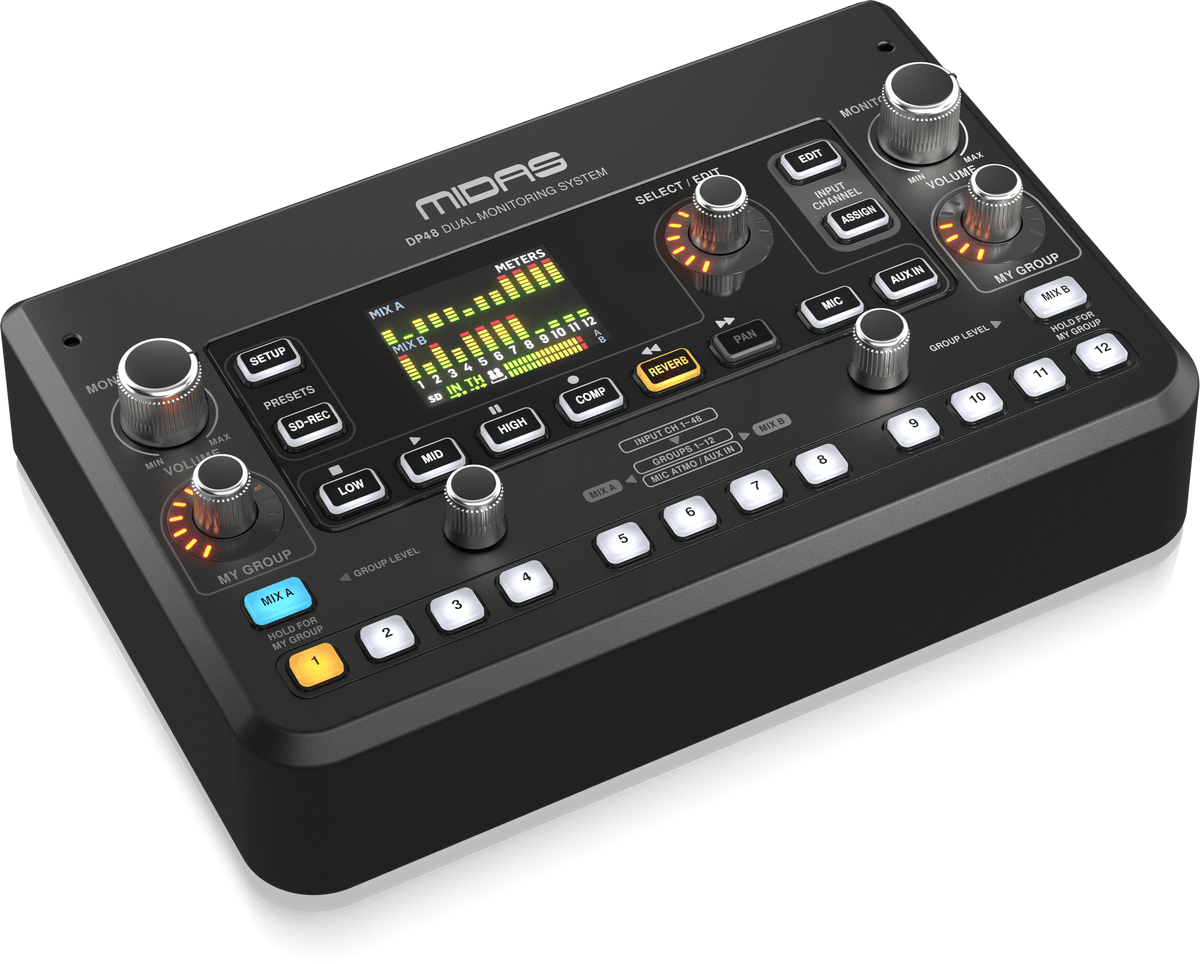 Midas DP48 Dual 48-Channel Personal Monitor Mixer with SD Card Recorder, Stereo Ambience Microphone