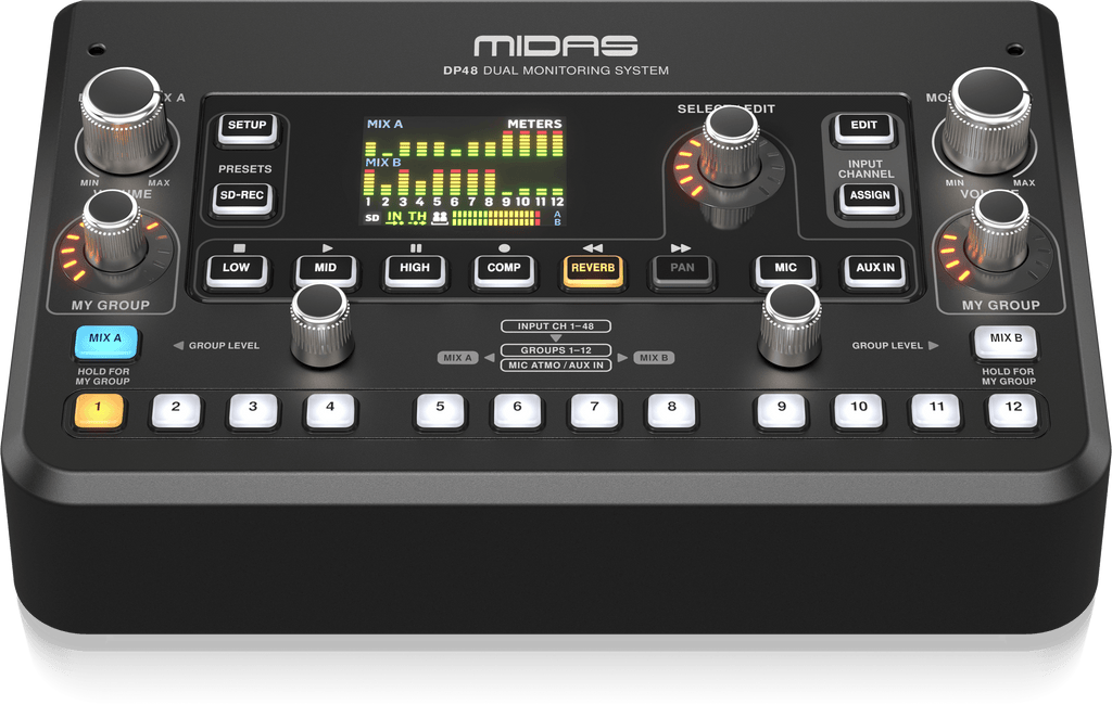 Midas DP48 Dual 48-Channel Personal Monitor Mixer with SD Card Recorder, Stereo Ambience Microphone