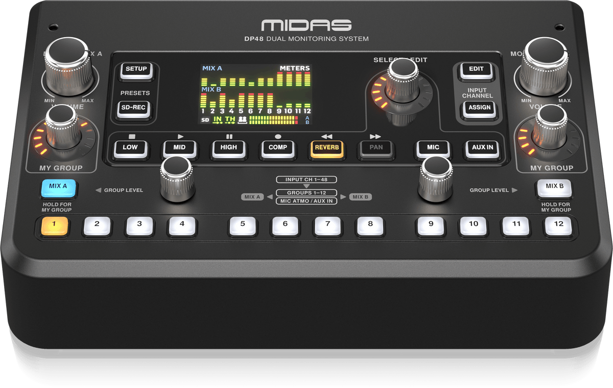 Midas DP48 Dual 48-Channel Personal Monitor Mixer with SD Card Recorder, Stereo Ambience Microphone