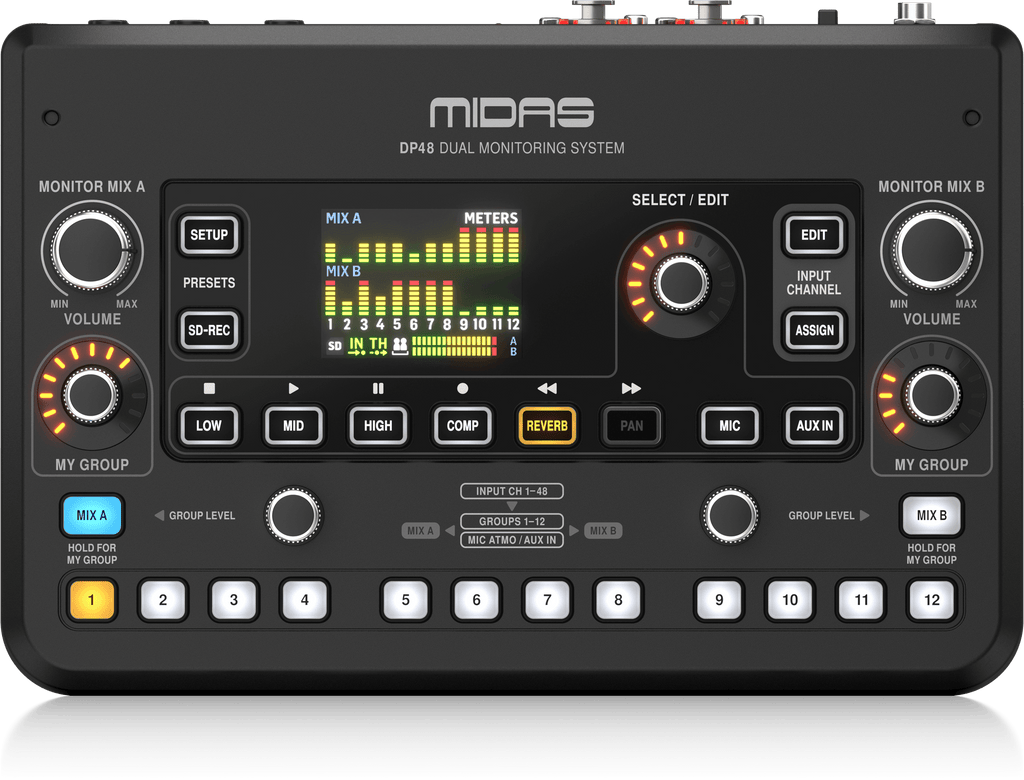 Midas DP48 Dual 48-Channel Personal Monitor Mixer with SD Card Recorder, Stereo Ambience Microphone