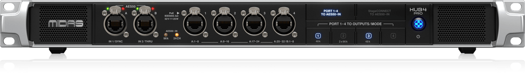 Midas HUB4 Pro 96k Monitor System Hub with 4 PoE Ports for Personal Mixers or Compatible Stage Boxes