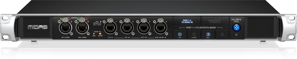 Midas HUB4 Pro 96k Monitor System Hub with 4 PoE Ports for Personal Mixers or Compatible Stage Boxes