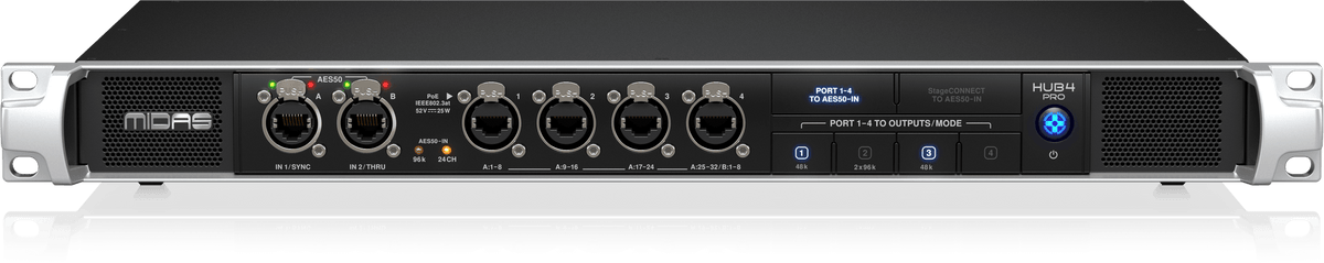 Midas HUB4 Pro 96k Monitor System Hub with 4 PoE Ports for Personal Mixers or Compatible Stage Boxes
