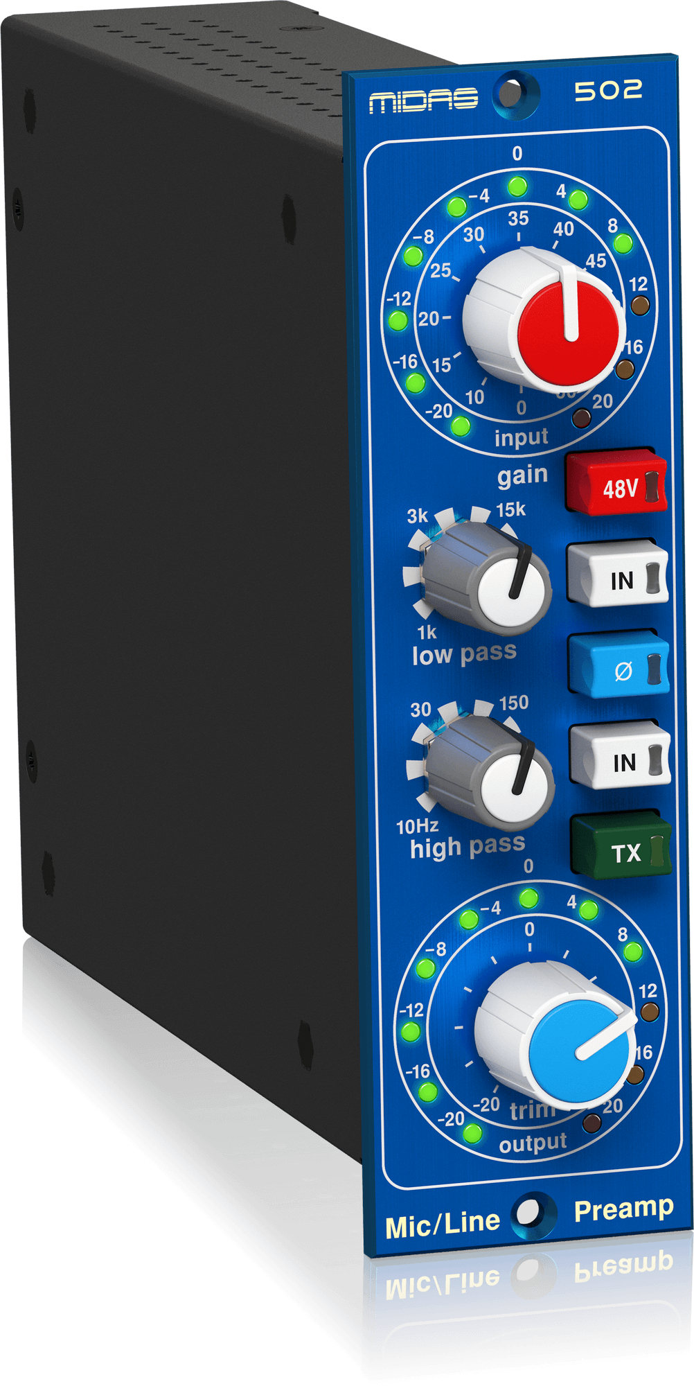 Midas MICROPHONE PREAMPLIFIER 502 V2 500 Series Modular Midas Microphone Preamplifier with Classic XL4 Filters