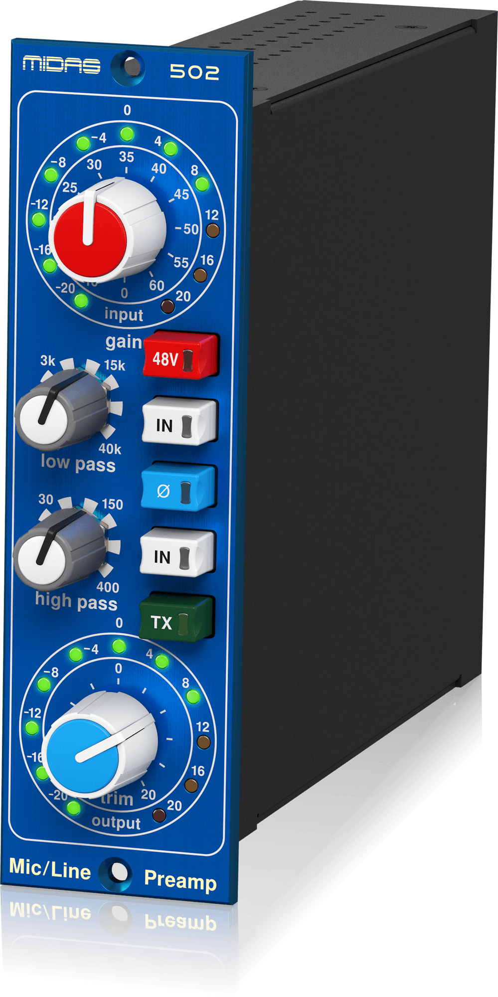 Midas MICROPHONE PREAMPLIFIER 502 V2 500 Series Modular Midas Microphone Preamplifier with Classic XL4 Filters