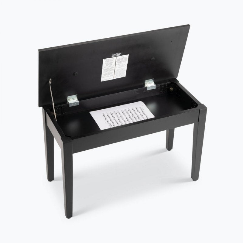 On-Stage KB8904B, Deluxe Keyboard/Piano Bench, Height 19.5", 240 lbs. Weight Capacity, Wood / Vinyl Construction, Black Satin