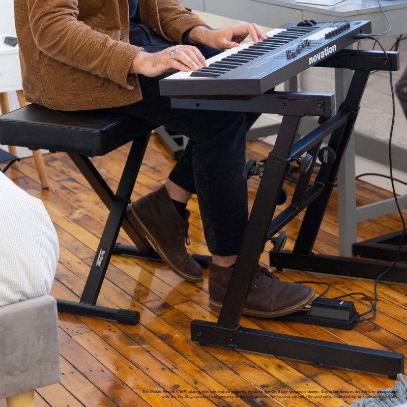 On-Stage KT7800-PLUS, Deluxe X-Style Keyboard Bench, Height Adjustment 19.5", 21.5", 23", 24.5", 360 lbs. Weight Capacity, Welded Metal Construction, Black