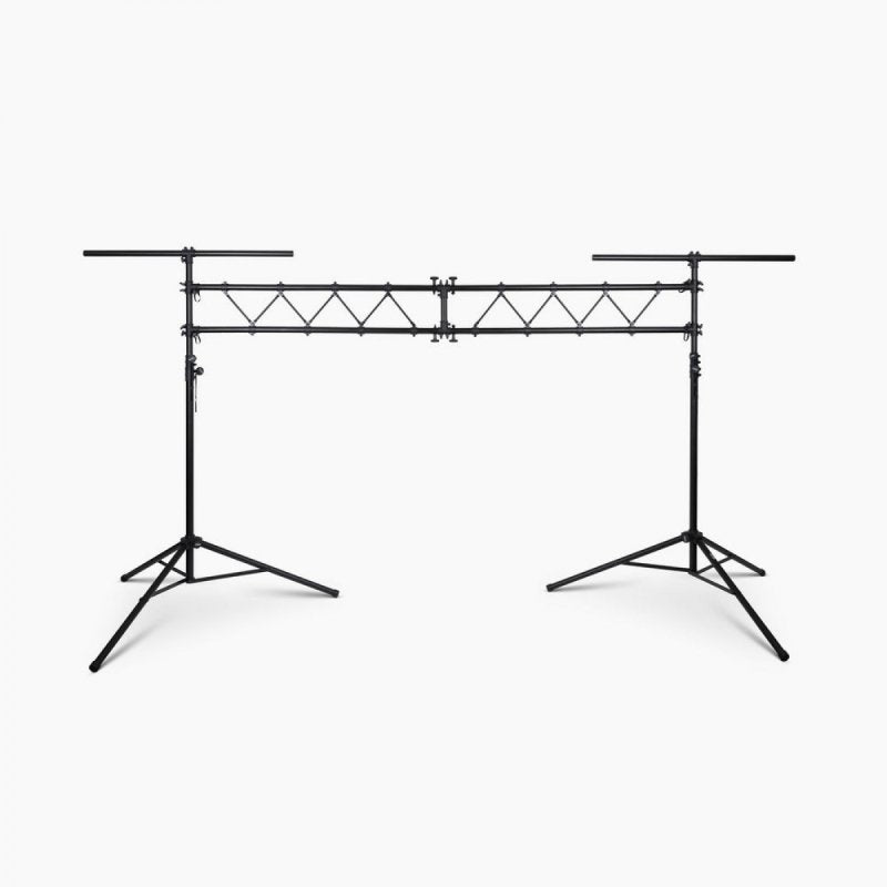 On-Stage LS7730, Lighting Stand with Truss, Height Adjustment 65" - 129", 120" Length, 200 lbs Total Weight Capacity, 48" Base Spread, Aluminum Construction, Black