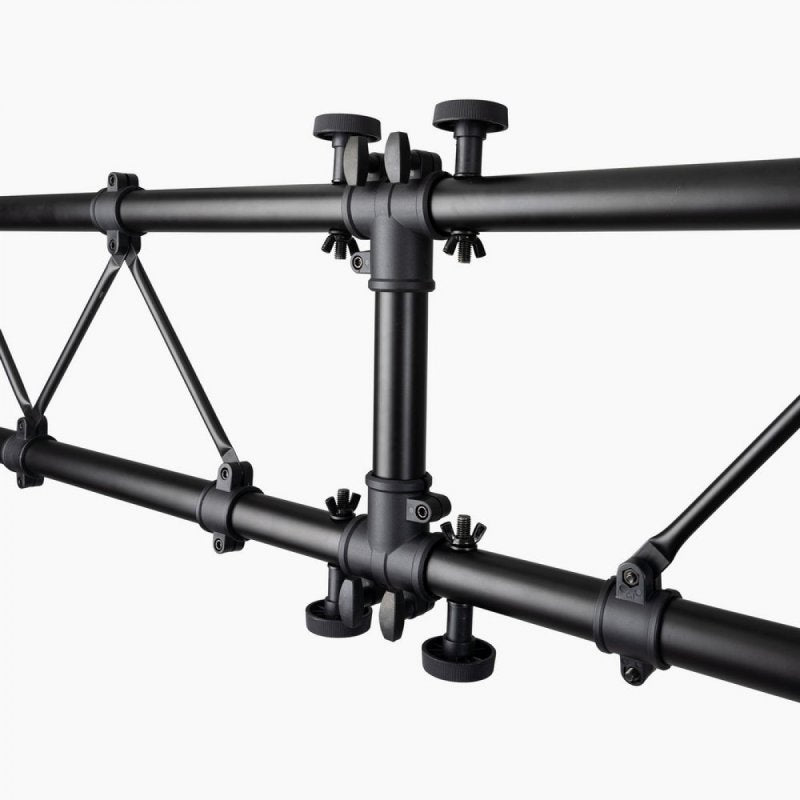 On-Stage LS7730, Lighting Stand with Truss, Height Adjustment 65" - 129", 120" Length, 200 lbs Total Weight Capacity, 48" Base Spread, Aluminum Construction, Black