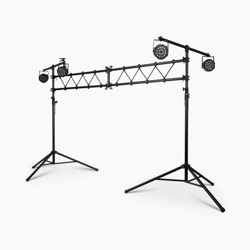 On-Stage LS7730, Lighting Stand with Truss, Height Adjustment 65" - 129", 120" Length, 200 lbs Total Weight Capacity, 48" Base Spread, Aluminum Construction, Black