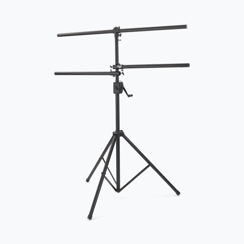 On-Stage LS7805QIK, Power Crank-Up Lighting Stand, Height Adjustment 54" - 132", 80 lbs Weight Capacity, 54" Base Spread, Aluminum and Steel Construction, Black