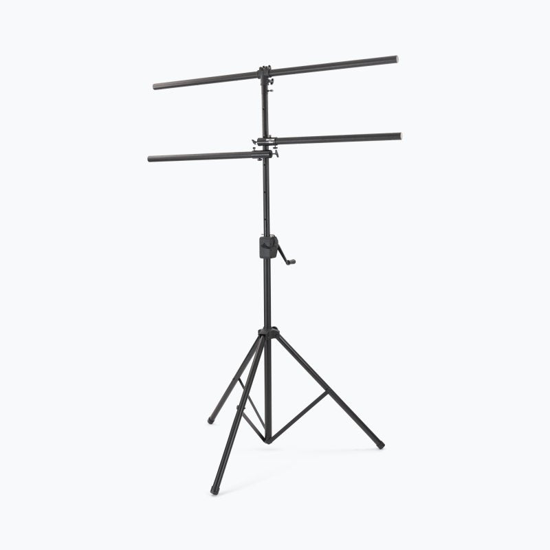 On-Stage LS7805QIK, Power Crank-Up Lighting Stand, Height Adjustment 54" - 132", 80 lbs Weight Capacity, 54" Base Spread, Aluminum and Steel Construction, Black