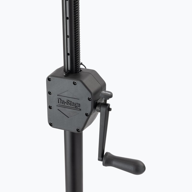 On-Stage LS7805QIK, Power Crank-Up Lighting Stand, Height Adjustment 54" - 132", 80 lbs Weight Capacity, 54" Base Spread, Aluminum and Steel Construction, Black