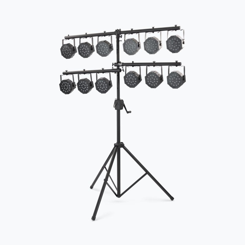 On-Stage LS7805QIK, Power Crank-Up Lighting Stand, Height Adjustment 54" - 132", 80 lbs Weight Capacity, 54" Base Spread, Aluminum and Steel Construction, Black