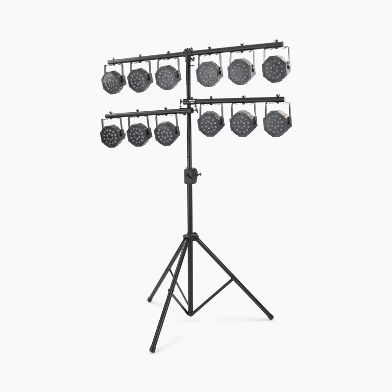 On-Stage LS7805QIK, Power Crank-Up Lighting Stand, Height Adjustment 54" - 132", 80 lbs Weight Capacity, 54" Base Spread, Aluminum and Steel Construction, Black