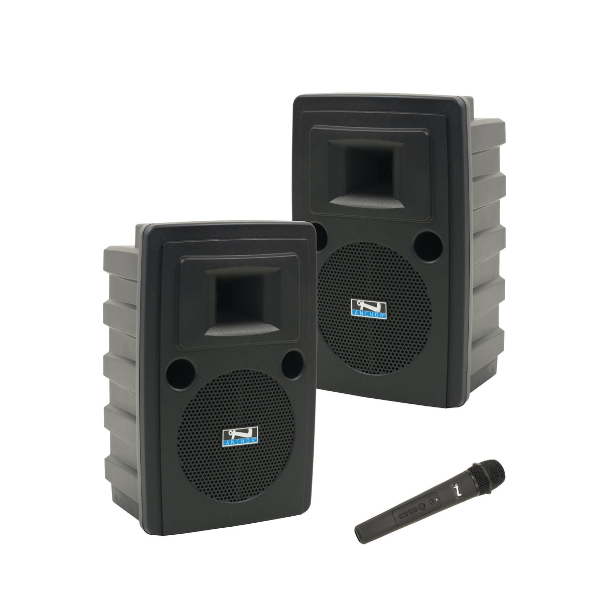 Anchor Audio Liberty 2 AirFlex XR4 - Liberty 2 Pair, AnchorAIR, and four wireless belt pack transmitters with collar microphones and two speaker stands