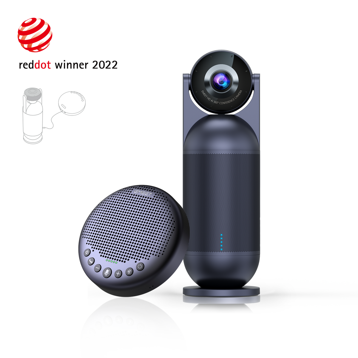 EMEET OfficeCore Luna Plus, Conference Speakerphone with 8 Omni-Directional Mics, 360 Degree Noise-Reduction Voice Pickup, VoiceIA Full Duplex, 10-Hour Battery, USB, Bluetooth 5.3 and Dongle for Up to 10 People
