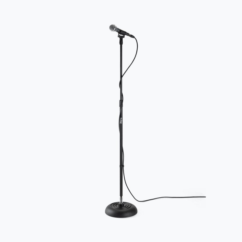 On-Stage MS7201QTR, Quarter-Turn Round-Base Mic Stand, Height 34"-60", Black