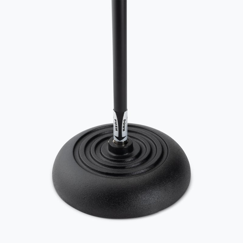 On-Stage MS7201QTR, Quarter-Turn Round-Base Mic Stand, Height 34"-60", Black