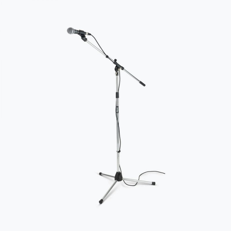 On-Stage MS7701C, Euro Boom Mic Stand, Height 32"-61.5", 30" Boom, 23" Base Spread, 5/8"-27" Threading, Chrome and Black