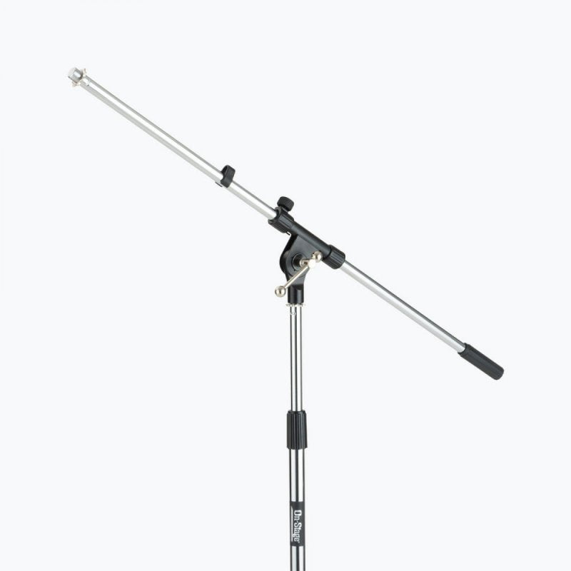 On-Stage MS7701C, Euro Boom Mic Stand, Height 32"-61.5", 30" Boom, 23" Base Spread, 5/8"-27" Threading, Chrome and Black