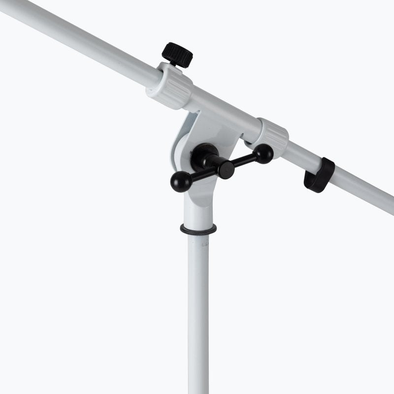 On-Stage MS7801W, Euro Boom Mic Stand, Height 37"-64", 31" Boom, 23" Base Spread, 5/8"-27" Threading, White