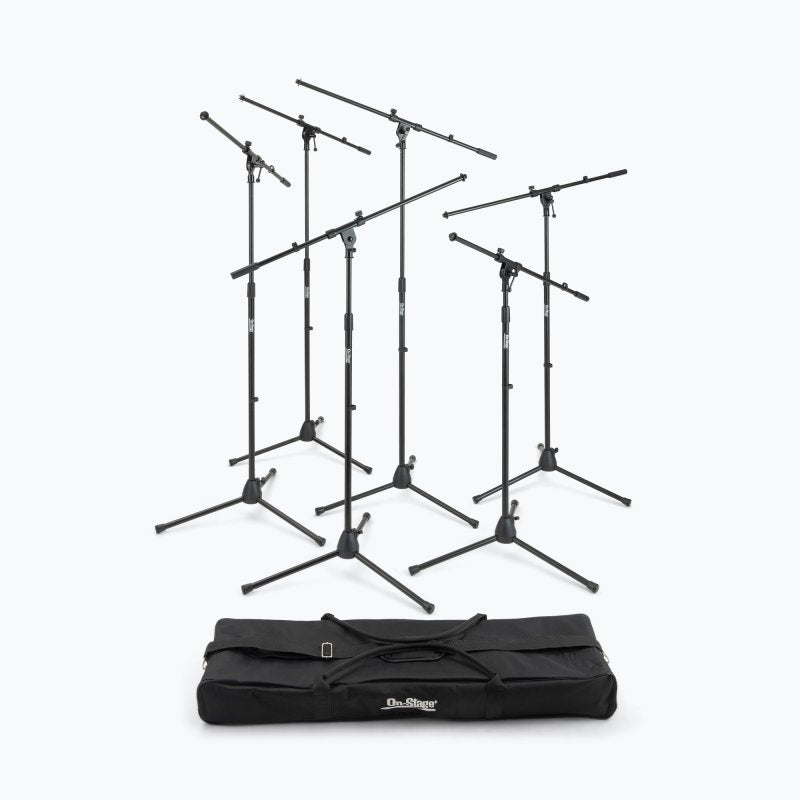 On-Stage MSP7706, Six Euro Boom Mic Stands with Bag, Height 32"-61.5", 30" Boom, 23" Base Spread, Heavy-duty Padded Nylon Material, 5/8"-27" Threading, Black