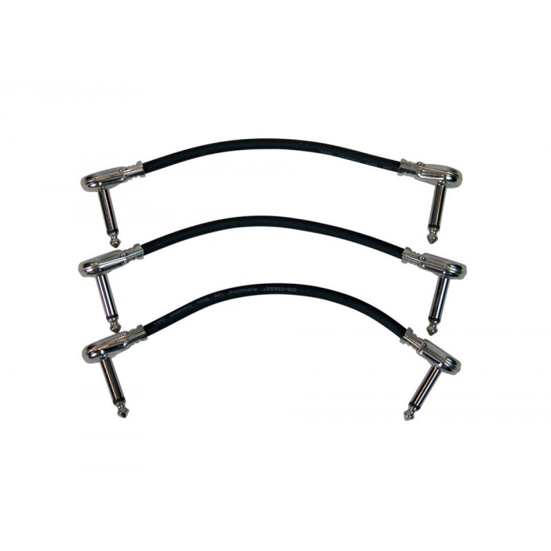 On-Stage PC506B-3PK, 6" Patch Cable w/ Pancake Connectors (Black) - 3 Pack, 6" Length, Standard (pancake style) Connectors, QTR-QTR Cable, 23AWG Wire Gauge, Black