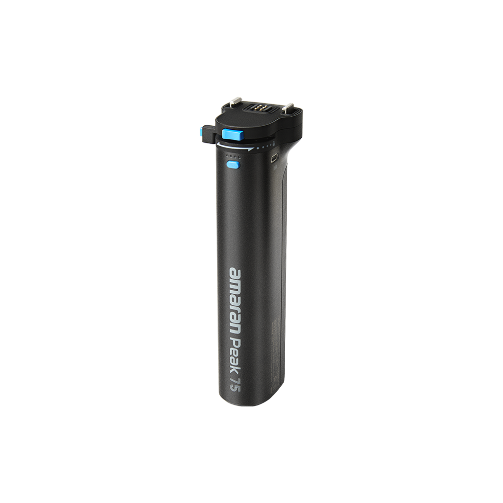 amaran Peak 75, 66.6Wh all-in-one portable grip mobile power solution with native amaran Ace E-Lock