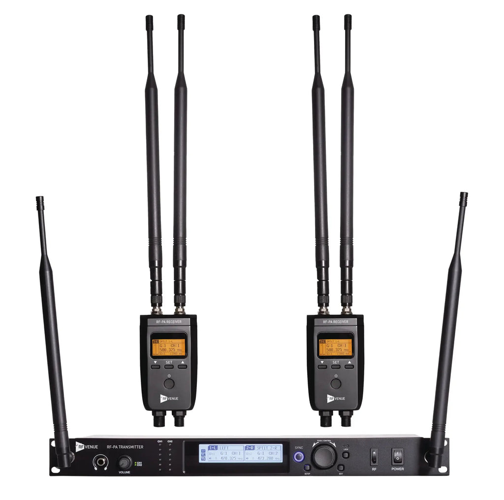 RF Venue RF PA Extension Kit RF-PA-KIT, Wireless UHF Stereo Audio Link for PA Systems, Transmitter and 2 Receivers